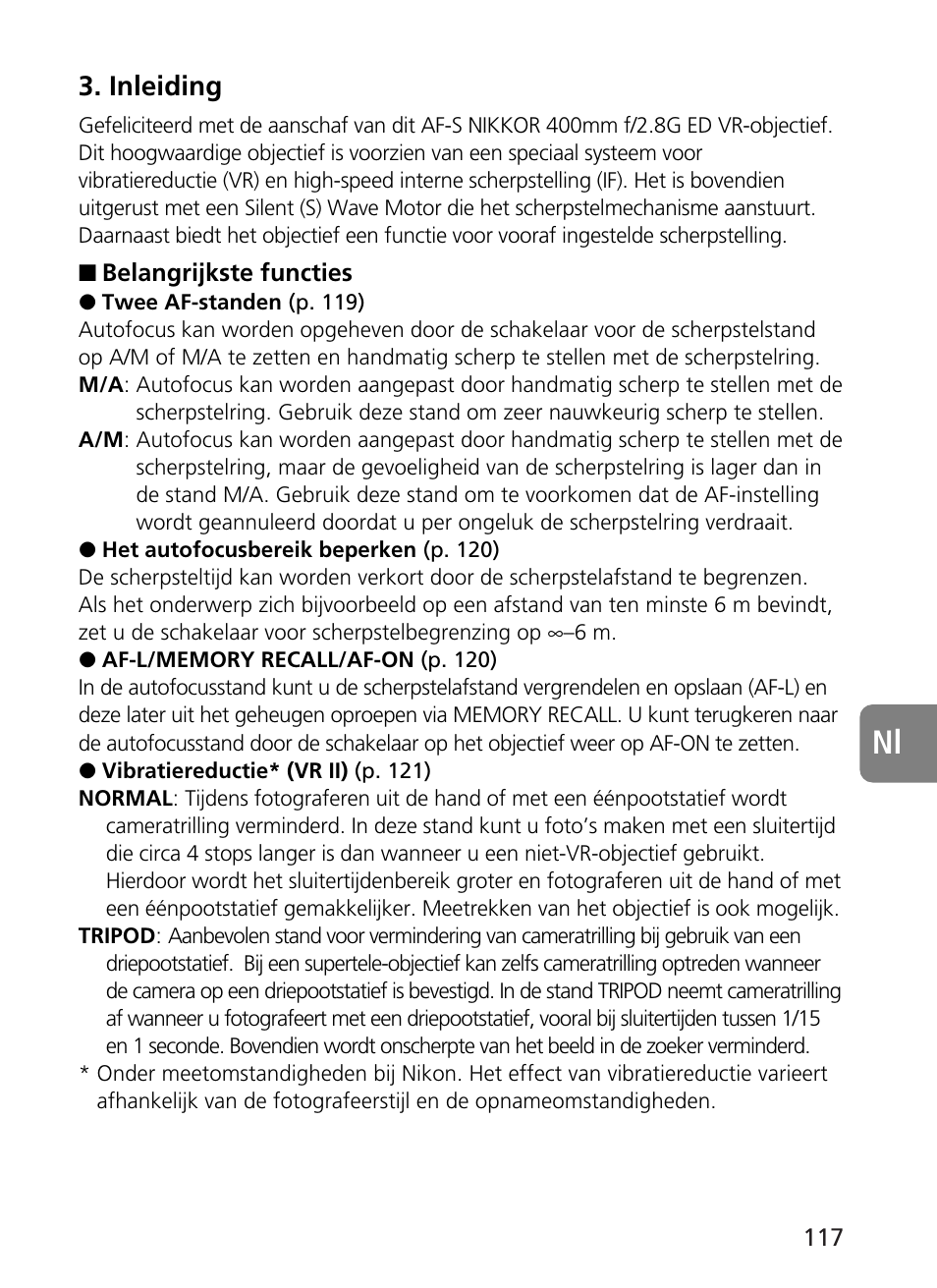 Inleiding | Nikon 400mm-f28G-ED-AF-S-VR-Nikkor User Manual | Page 117 / 196