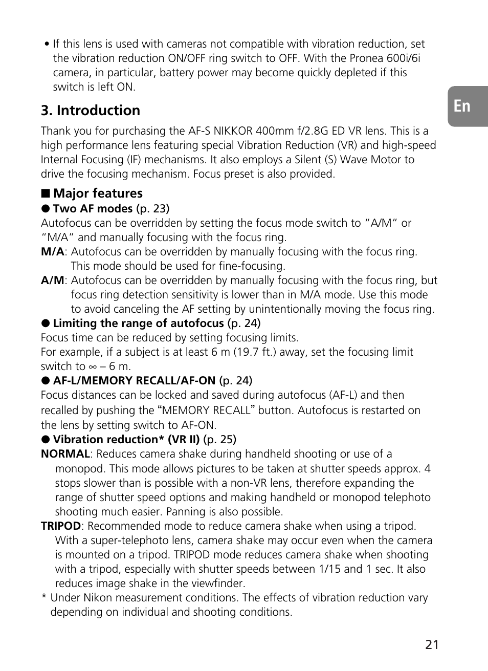 Introduction | Nikon 400mm-f28G-ED-AF-S-VR-Nikkor User Manual | Page 21 / 196