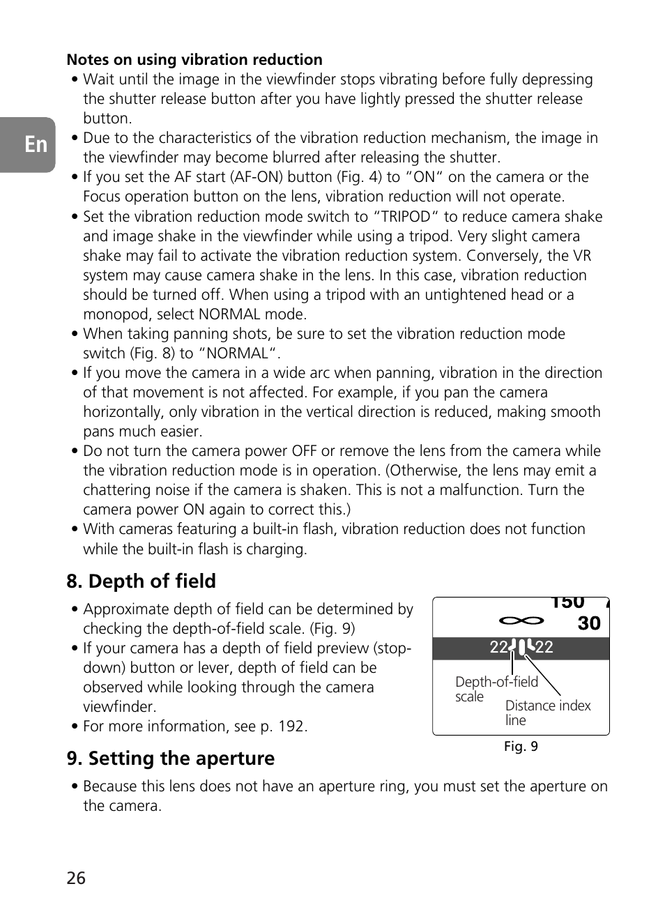 Depth of field, Setting the aperture | Nikon 400mm-f28G-ED-AF-S-VR-Nikkor User Manual | Page 26 / 196