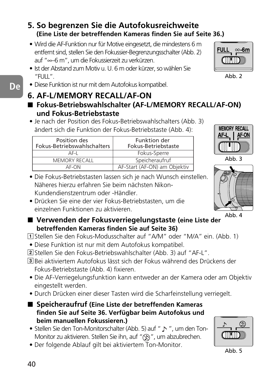 So begrenzen sie die autofokusreichweite | Nikon 400mm-f28G-ED-AF-S-VR-Nikkor User Manual | Page 40 / 196