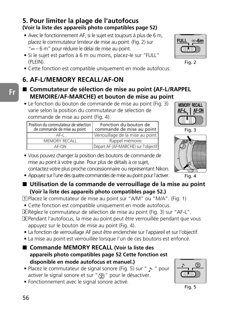 Pour limiter la plage de l'autofocus | Nikon 400mm-f28G-ED-AF-S-VR-Nikkor User Manual | Page 56 / 196