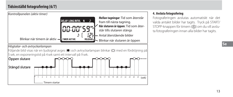 Tidsinställd fotografering (6/7), Stängd slutare, Stängd slutare öppen slutare öppen slutare | Nikon Autre-télécommande User Manual | Page 105 / 236