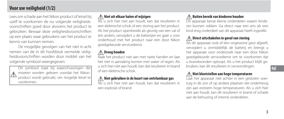 Voor uw veiligheid, Voor uw veiligheid (1/2) | Nikon Autre-télécommande User Manual | Page 131 / 236
