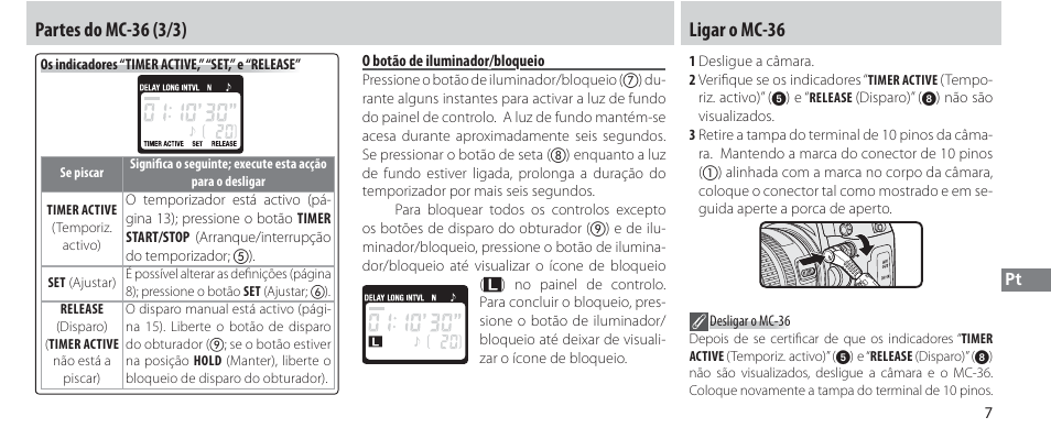 O botão de iluminador/bloqueio, Ligar o mc-36 | Nikon Autre-télécommande User Manual | Page 153 / 236
