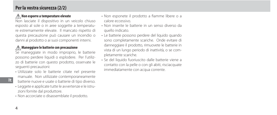 Per la vostra sicurezza (2/2) | Nikon Autre-télécommande User Manual | Page 168 / 236