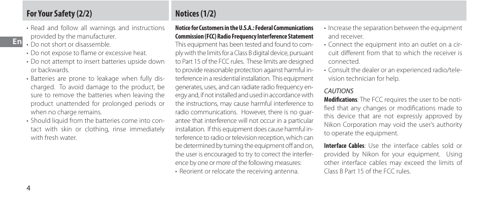 Notices, For your safety (2/2) notices (1/2) | Nikon Autre-télécommande User Manual | Page 24 / 236