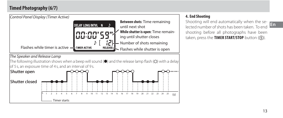 Timed photography (6/7), Shutter closed, Shutter closed shutter open shutter open | Nikon Autre-télécommande User Manual | Page 33 / 236