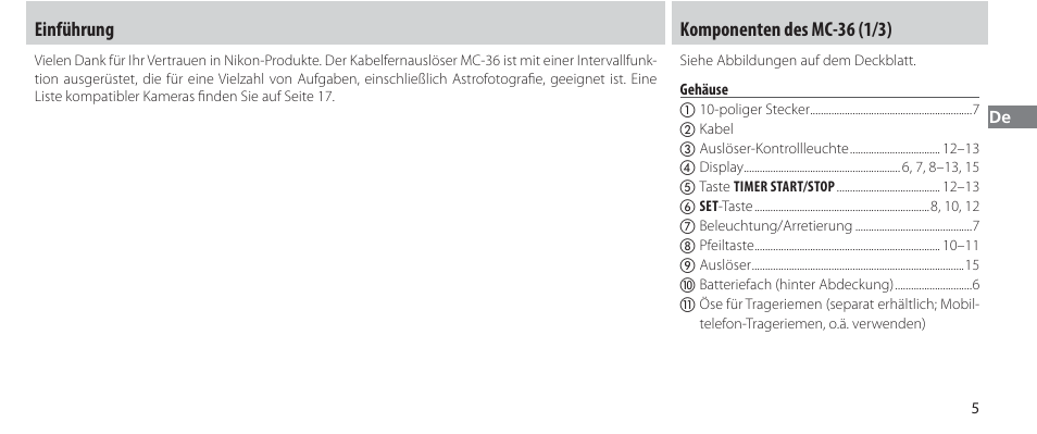 Einführung, Komponenten des mc-36, Gehäuse | Einführung komponenten des mc-36 (1/3) | Nikon Autre-télécommande User Manual | Page 43 / 236
