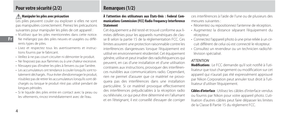 Remarques, Pour votre sécurité (2/2) remarques (1/2) | Nikon Autre-télécommande User Manual | Page 60 / 236