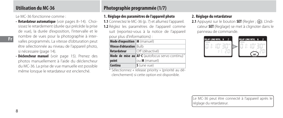 Utilisation du mc-36, Photographie programmée, Photographie programmée (1/7) | Nikon Autre-télécommande User Manual | Page 64 / 236