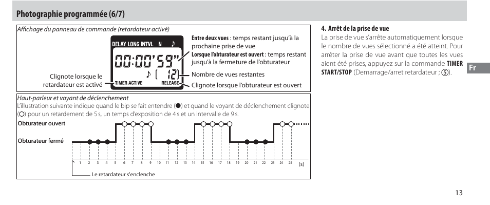 Photographie programmée (6/7), Arrêt de la prise de vue | Nikon Autre-télécommande User Manual | Page 69 / 236