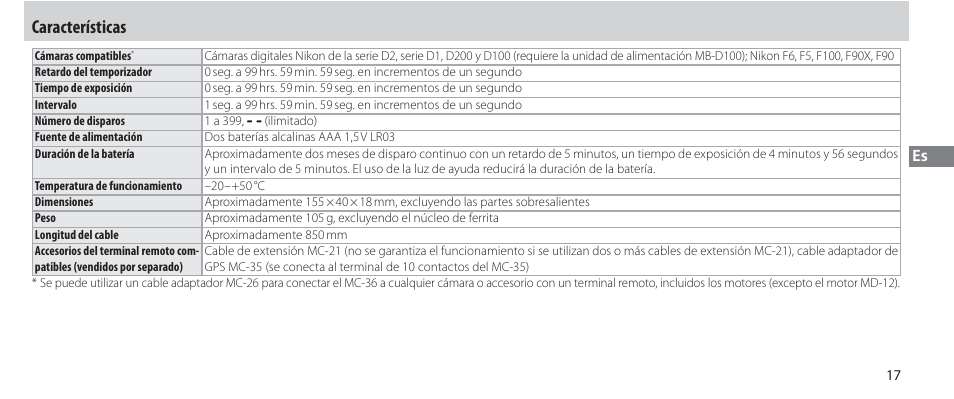 Características | Nikon Autre-télécommande User Manual | Page 91 / 236