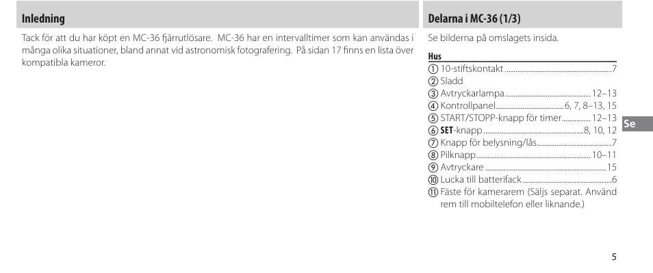Inledning, Delarna i mc-36, Inledning delarna i mc-36 (1/3) | Nikon Autre-télécommande User Manual | Page 97 / 236