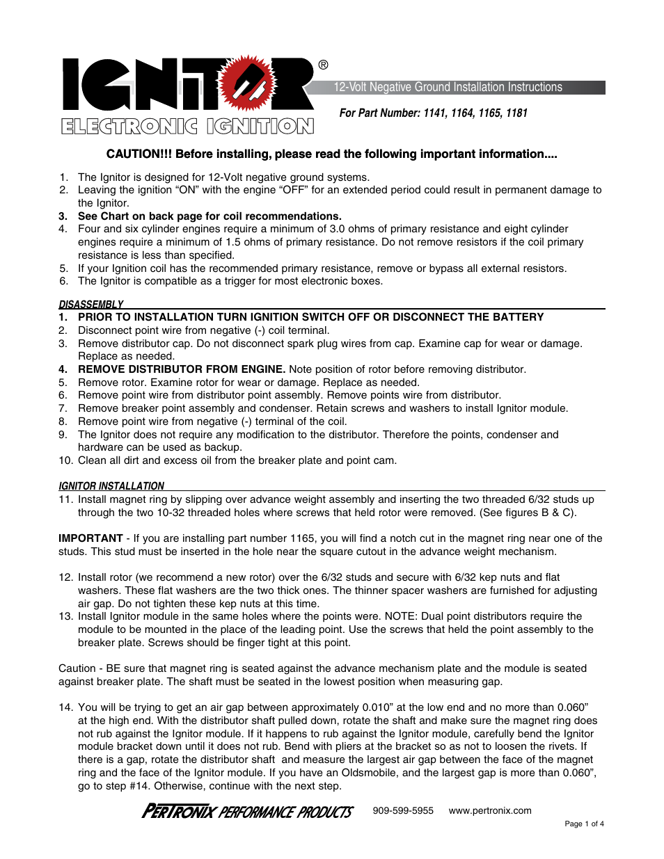 PerTronix Ignitor 1181 User Manual | 5 pages