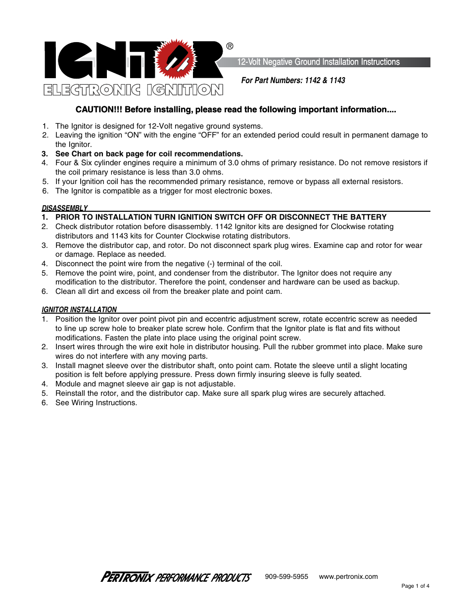 PerTronix Ignitor 1143 User Manual | 4 pages