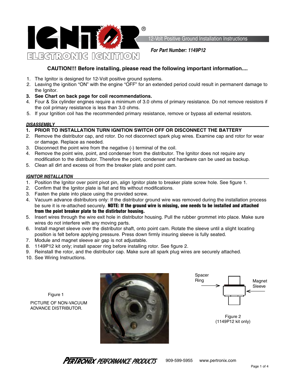 PerTronix Ignitor 1149P12 User Manual | 4 pages