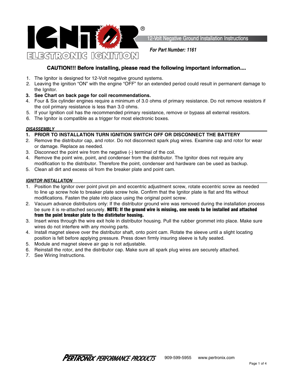 PerTronix Ignitor 1161 User Manual | 4 pages