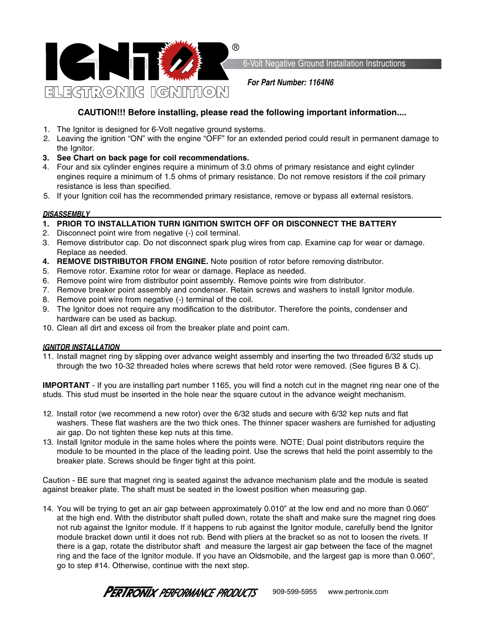 PerTronix Ignitor 1164N6 User Manual | 5 pages