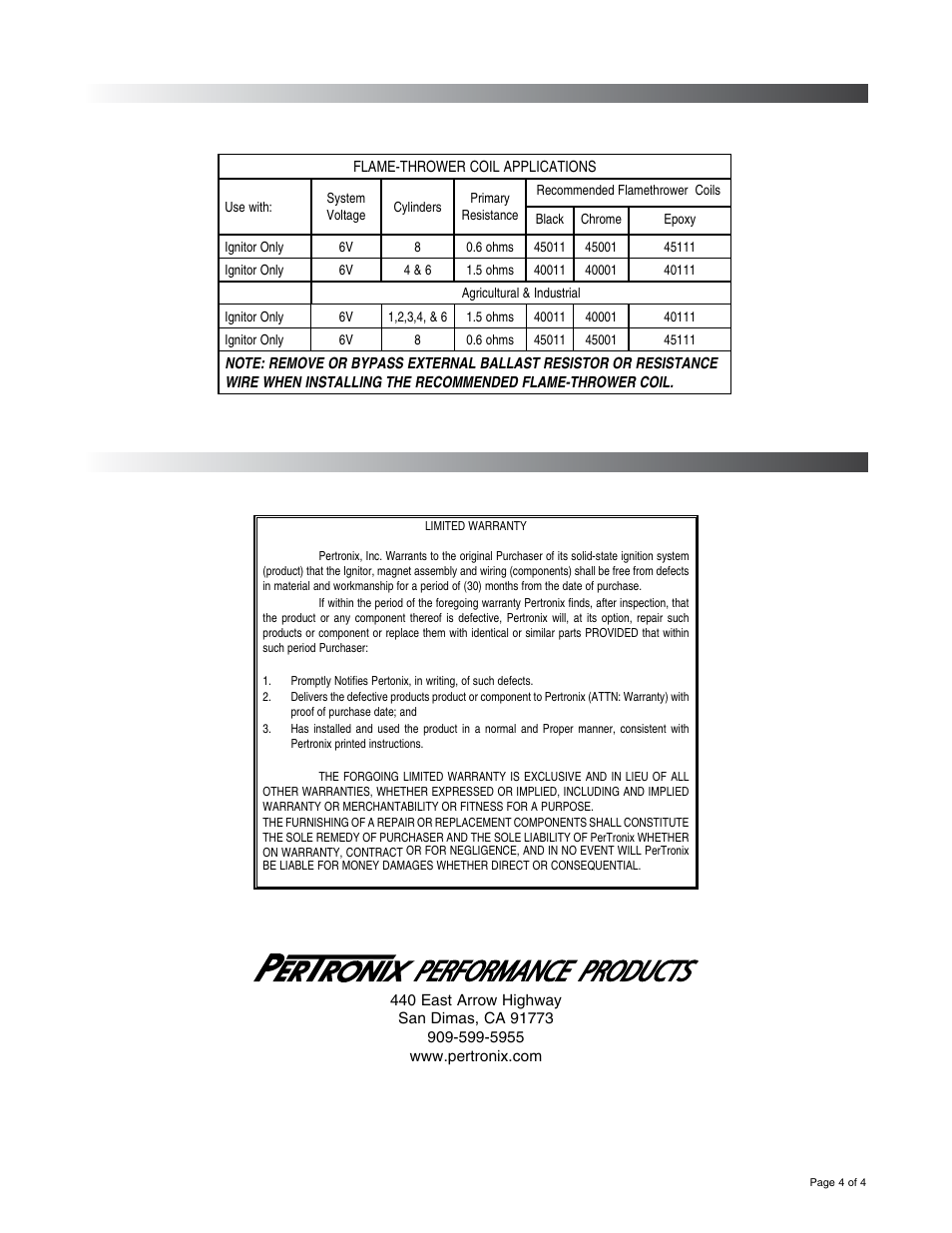 PerTronix Ignitor 1244AP6 User Manual | Page 4 / 4