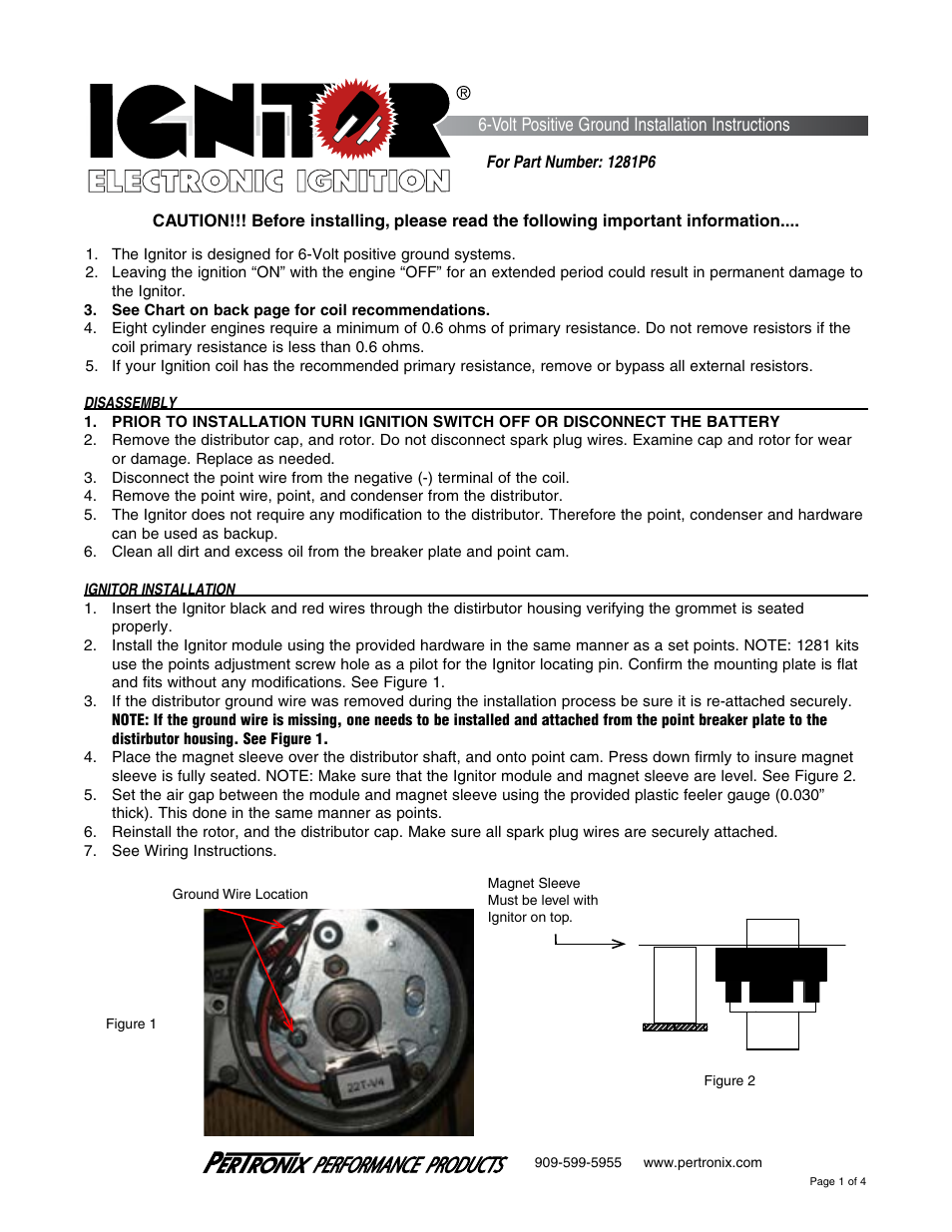 PerTronix Ignitor 1281P6 User Manual | 4 pages