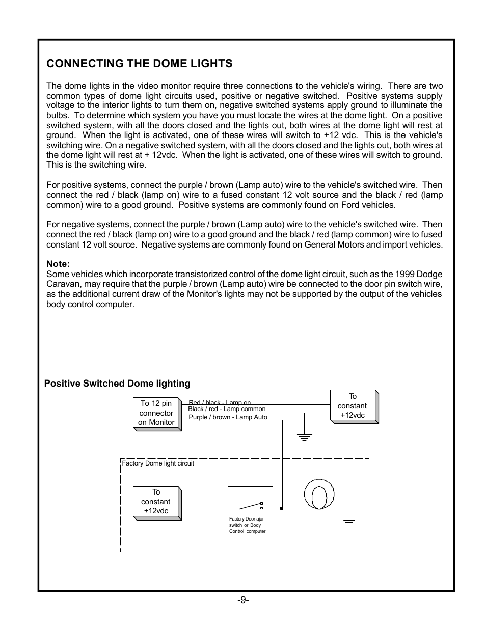 Connecting the dome lights | Audiovox VOD701 User Manual | Page 11 / 13