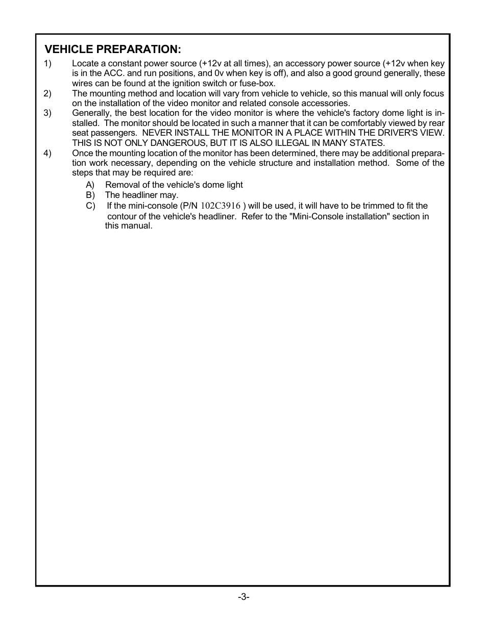 Vehicle preparation | Audiovox VOD701 User Manual | Page 5 / 13