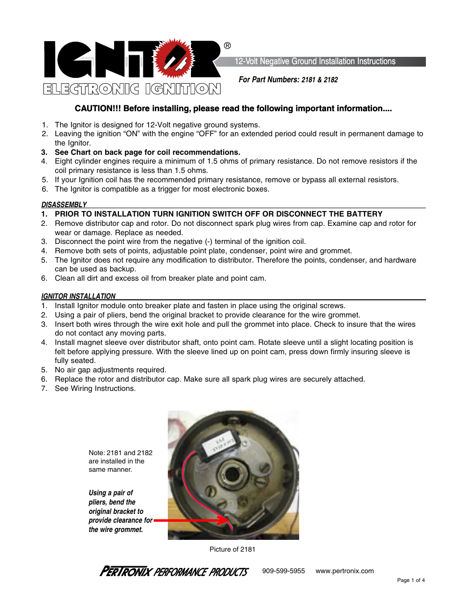 PerTronix Ignitor 2182P6 User Manual | 4 pages