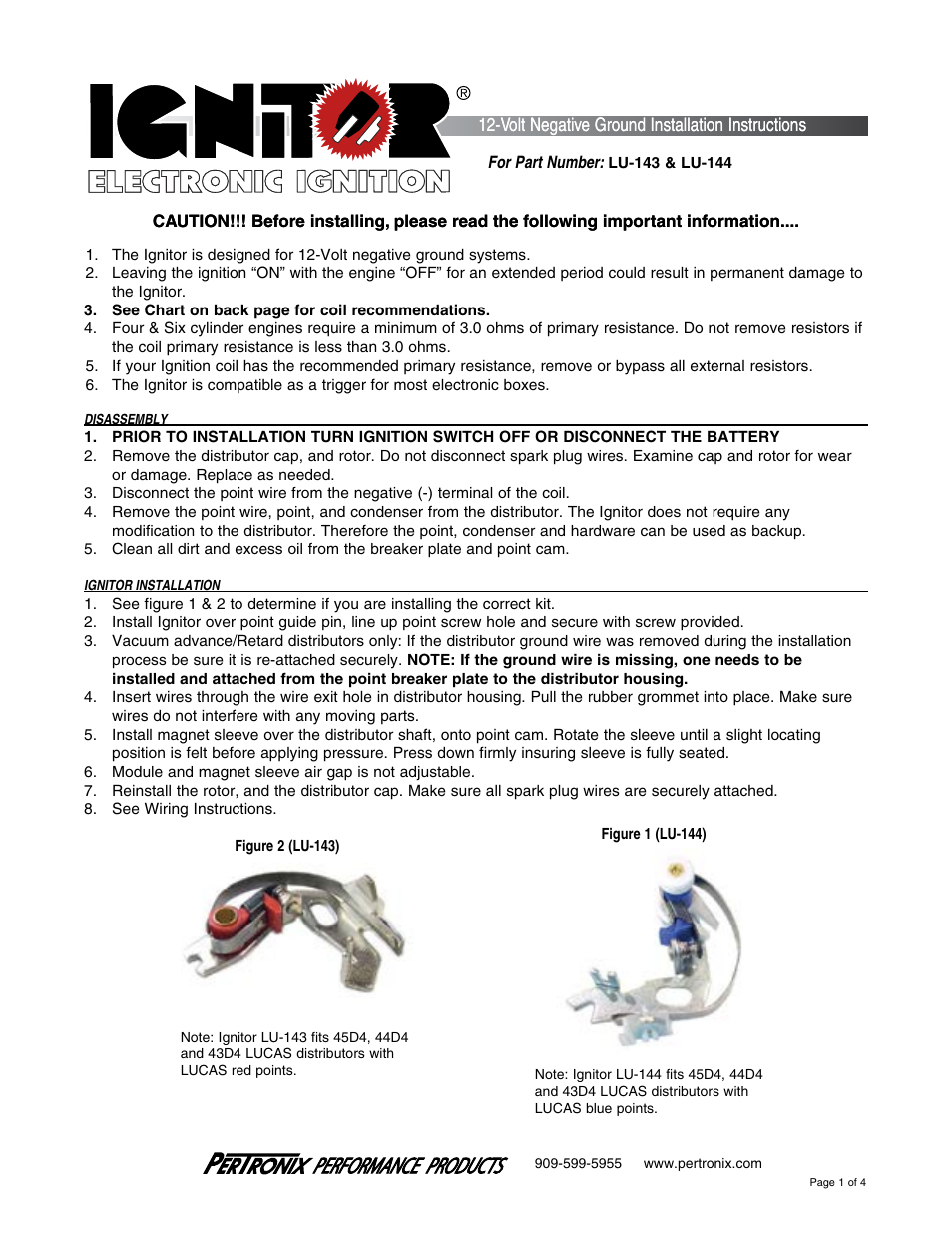 PerTronix Ignitor LU-144 User Manual | 4 pages
