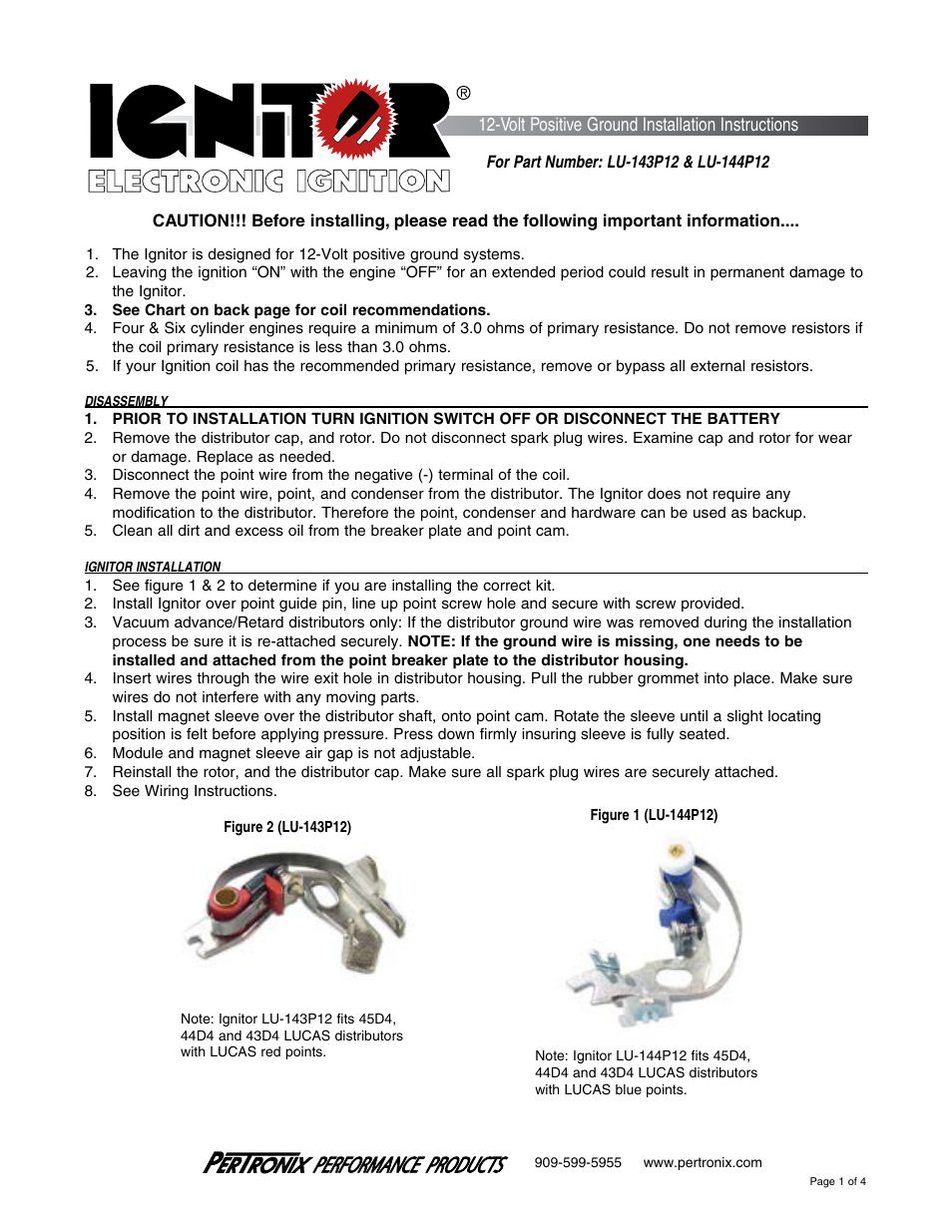 PerTronix Ignitor LU-144P12 User Manual | 4 pages