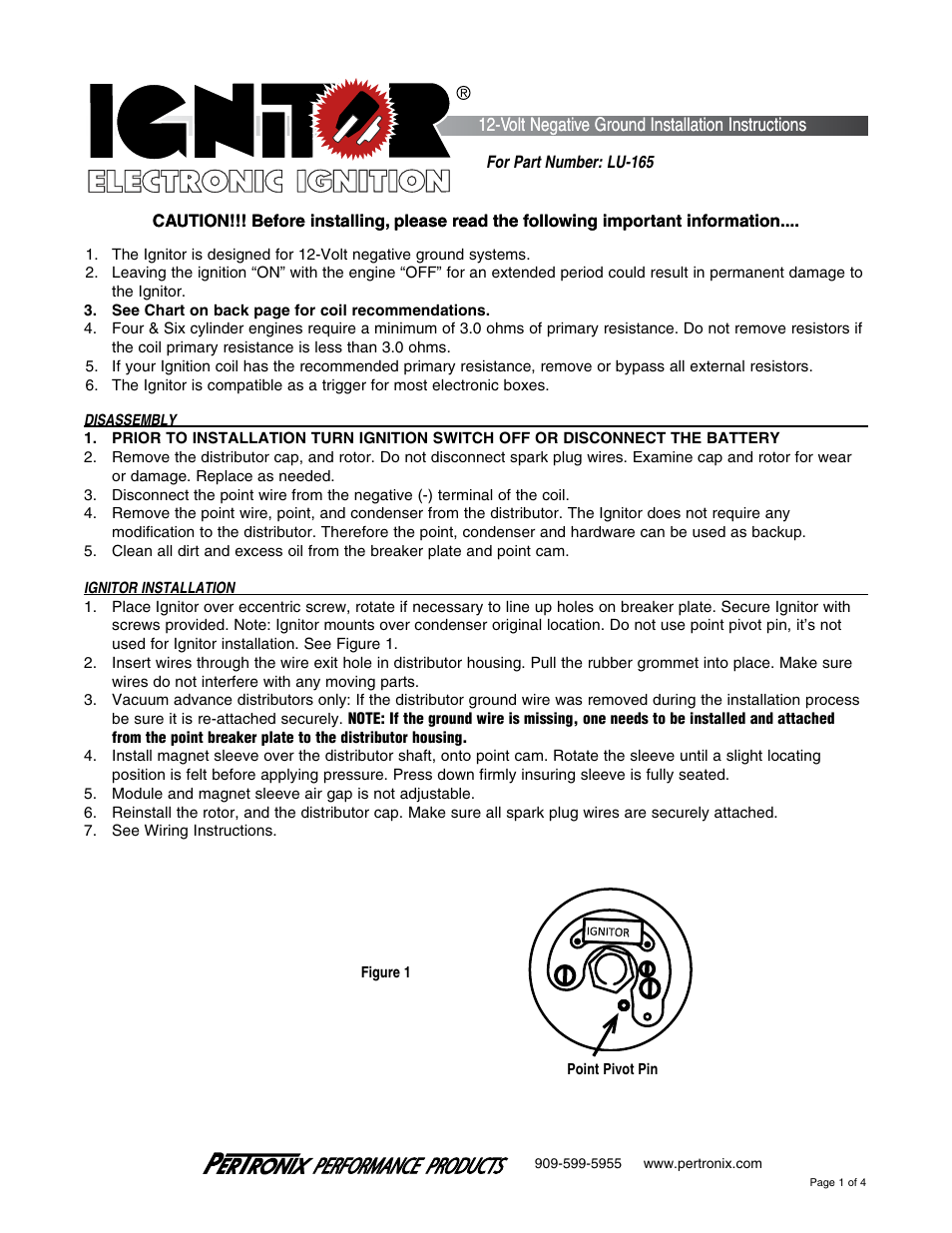 PerTronix Ignitor LU-165 User Manual | 4 pages