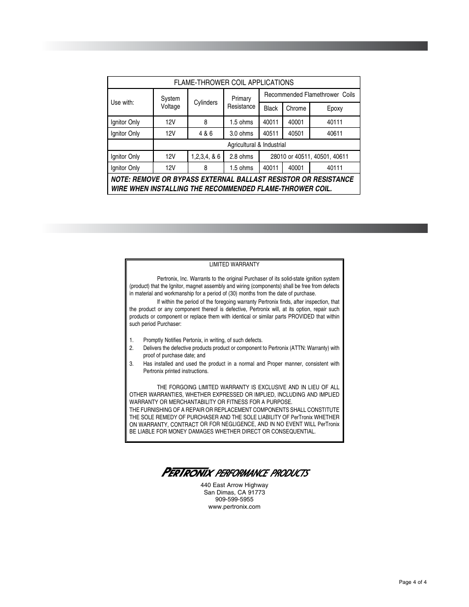 PerTronix Ignitor LU-165P12 User Manual | Page 4 / 4