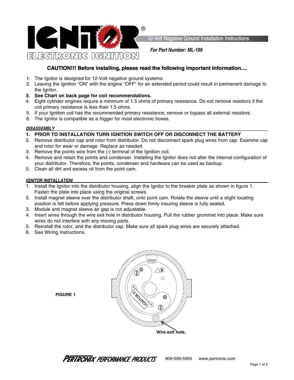 PerTronix Ignitor ML-189 User Manual | 4 pages