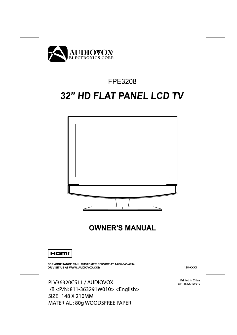 Audiovox FPE3208 User Manual | 22 pages