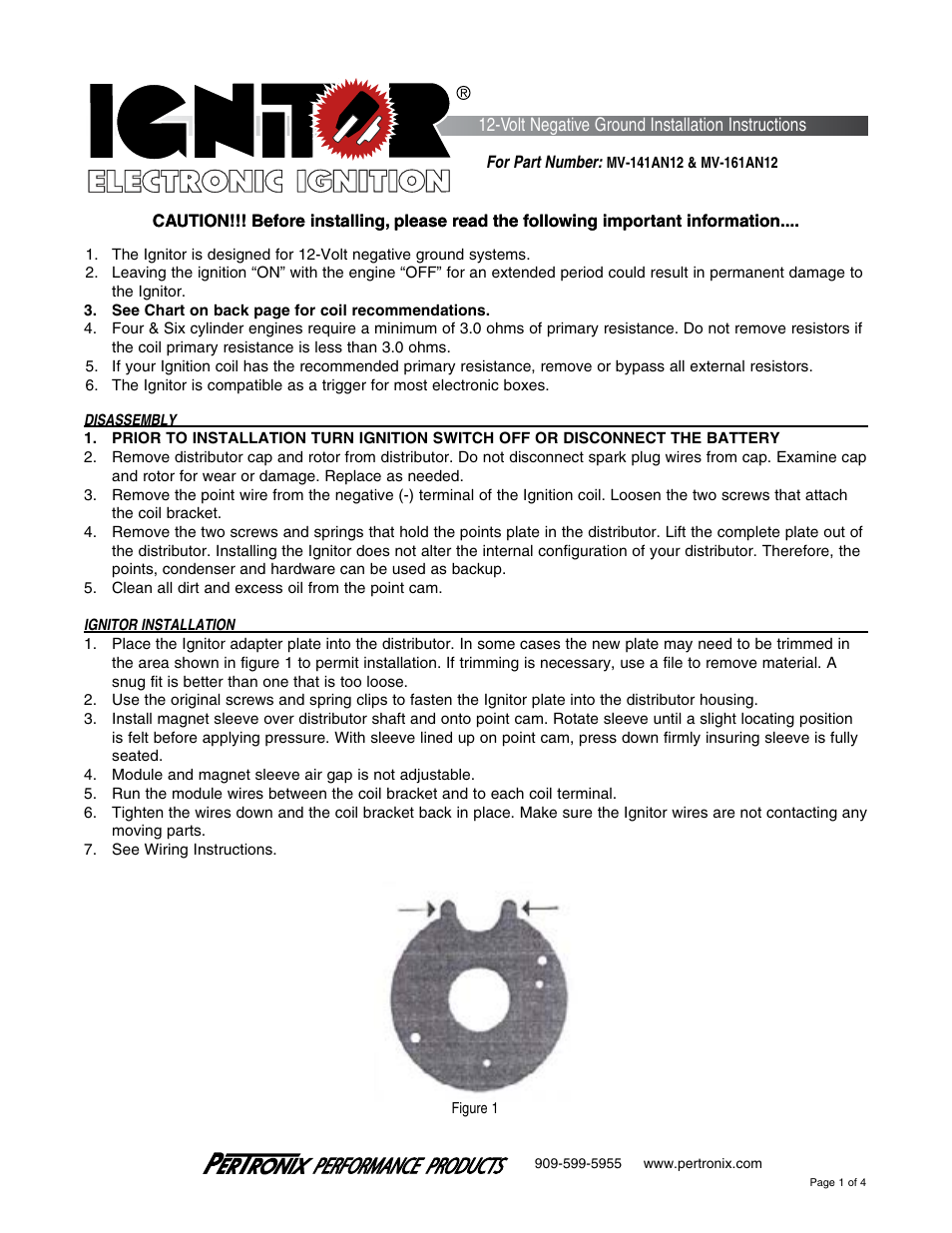 PerTronix Ignitor MV-161AN12 User Manual | 4 pages
