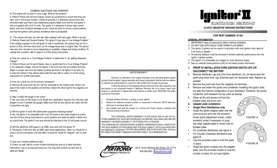 PerTronix Ignitor II 91183 User Manual | 2 pages