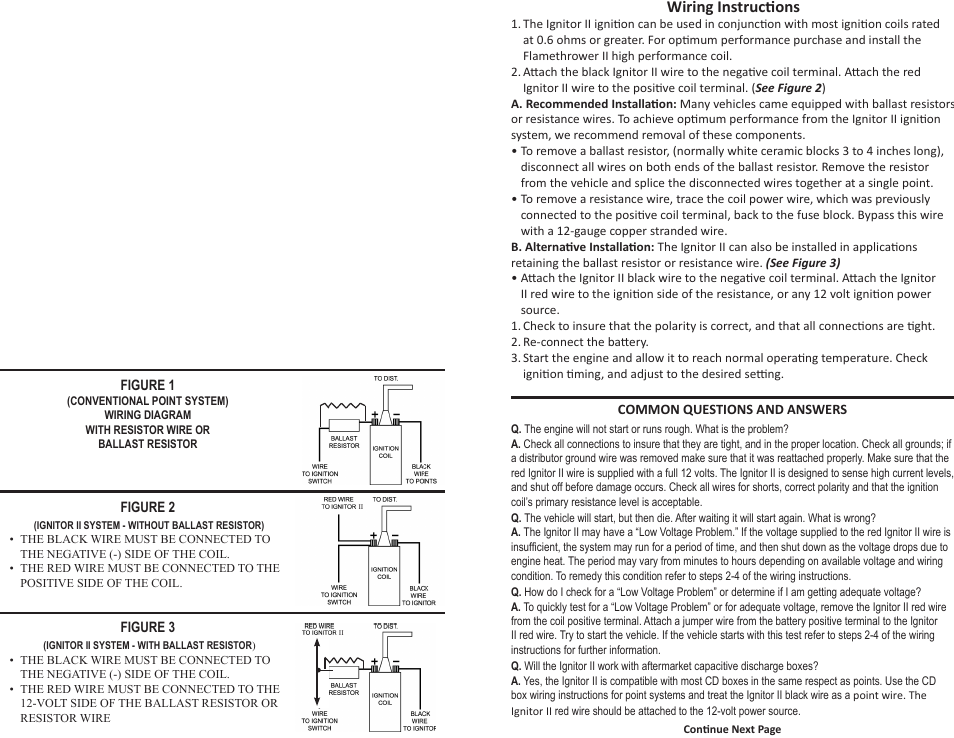 Volt negative ground instructions, Wiring instructions | PerTronix Ignitor II 91243A User Manual | Page 2 / 2