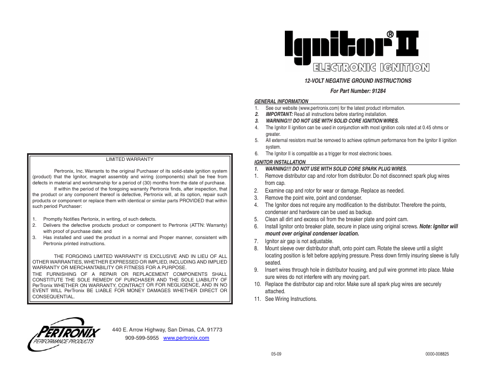 PerTronix Ignitor II 91284 User Manual | 2 pages
