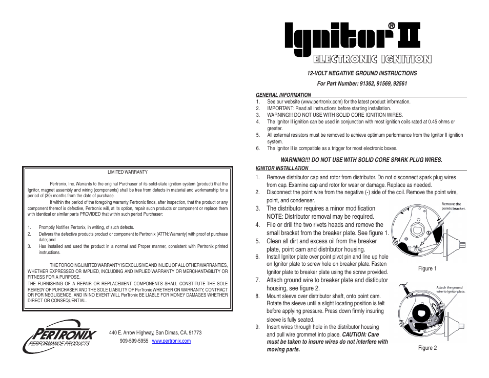 PerTronix Ignitor II 92561 User Manual | 2 pages