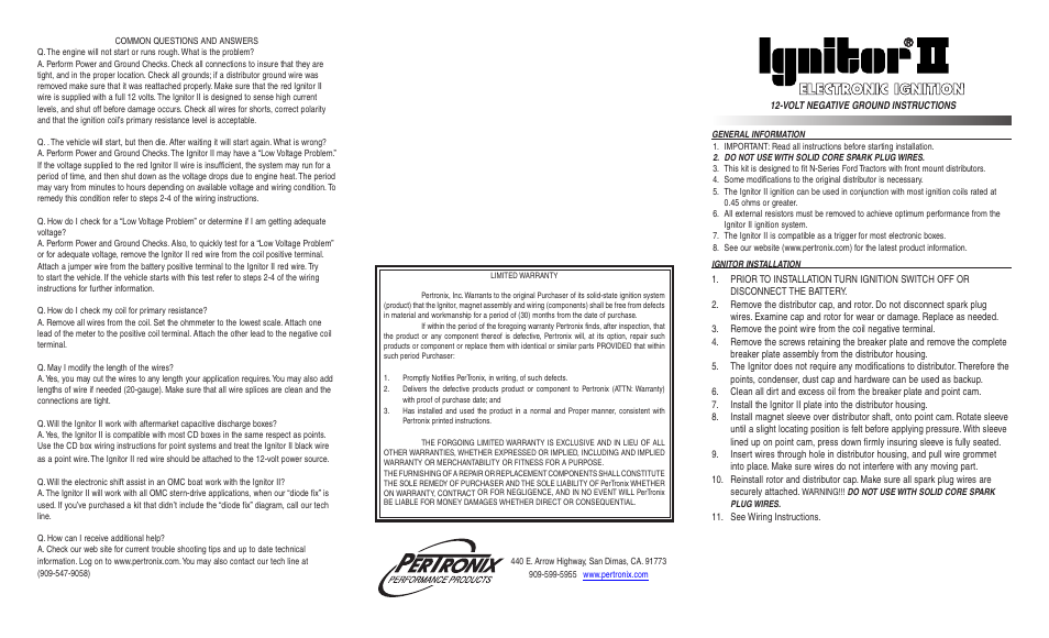 PerTronix Ignitor II 92847 User Manual | 2 pages