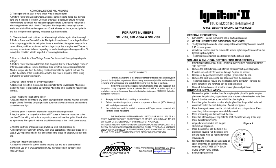 PerTronix Ignitor II 9ML-182 User Manual | 2 pages