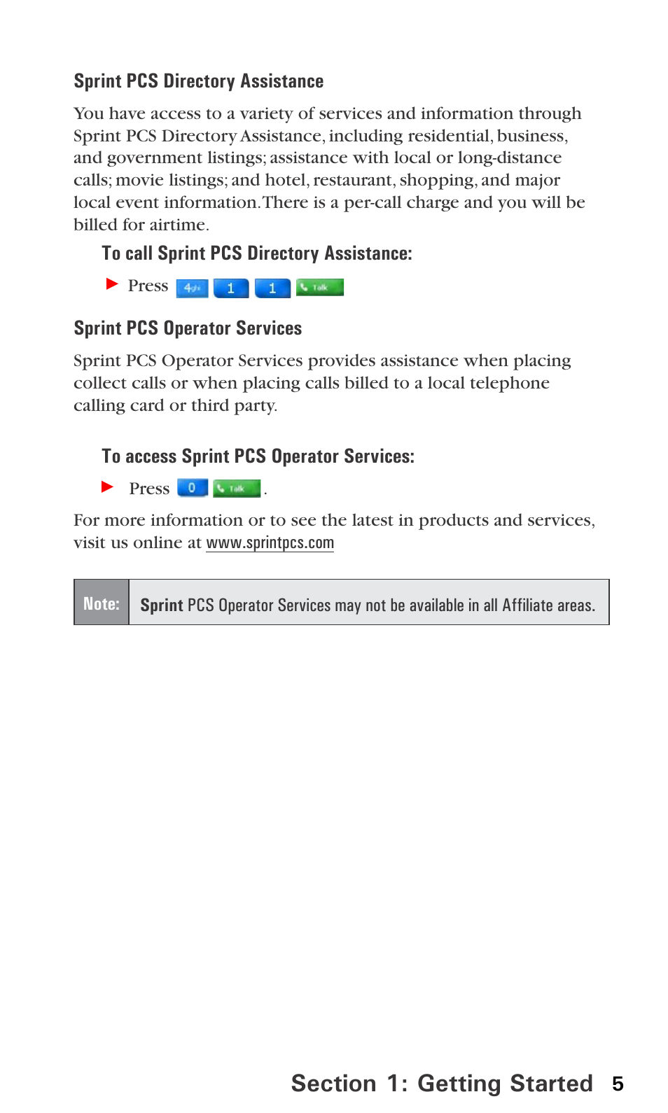 Sprint pcs directory assistance, Sprint pcs operator services | Audiovox PPC6600 User Manual | Page 10 / 195