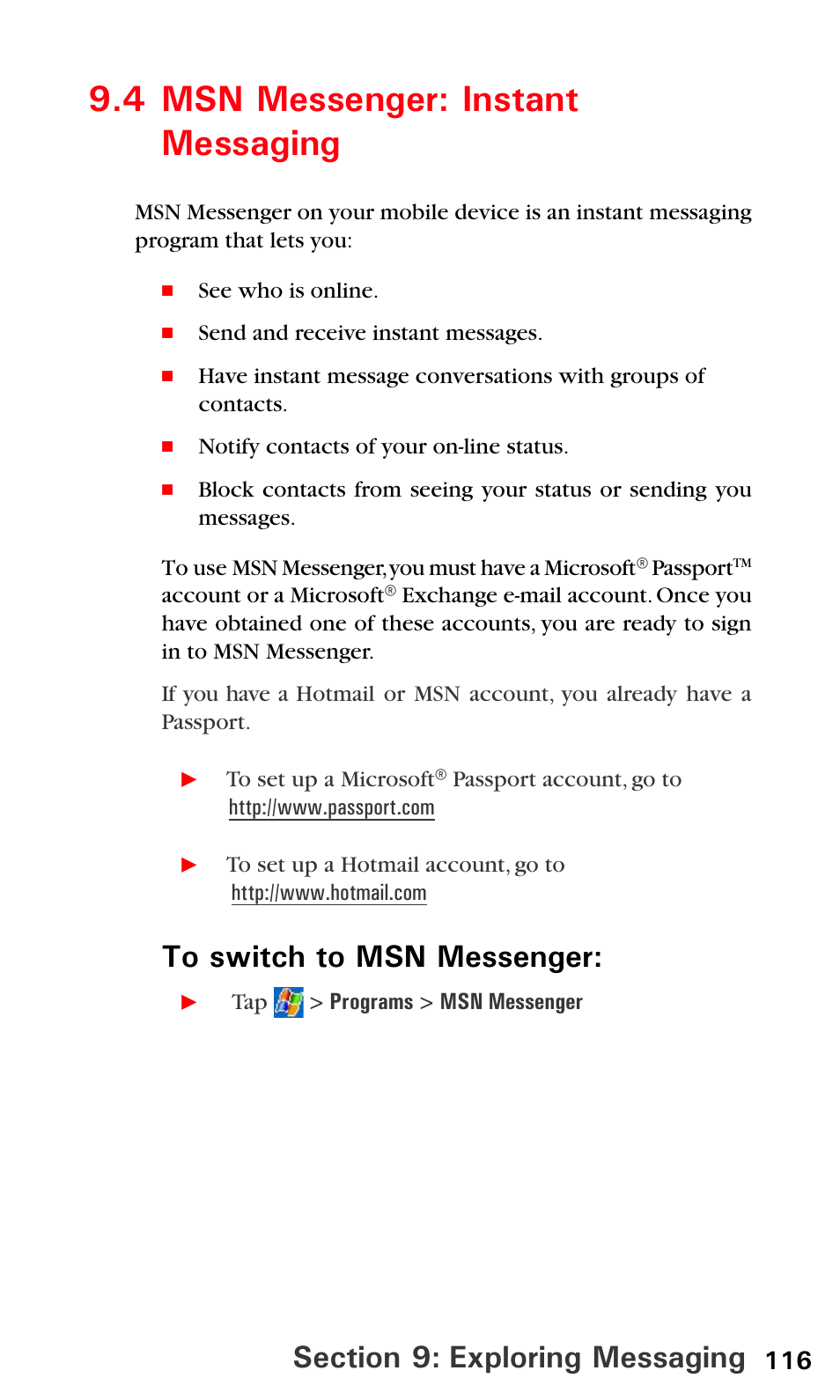 4 msn messenger: instant messaging, 4 msn messenger | Audiovox PPC6600 User Manual | Page 121 / 195