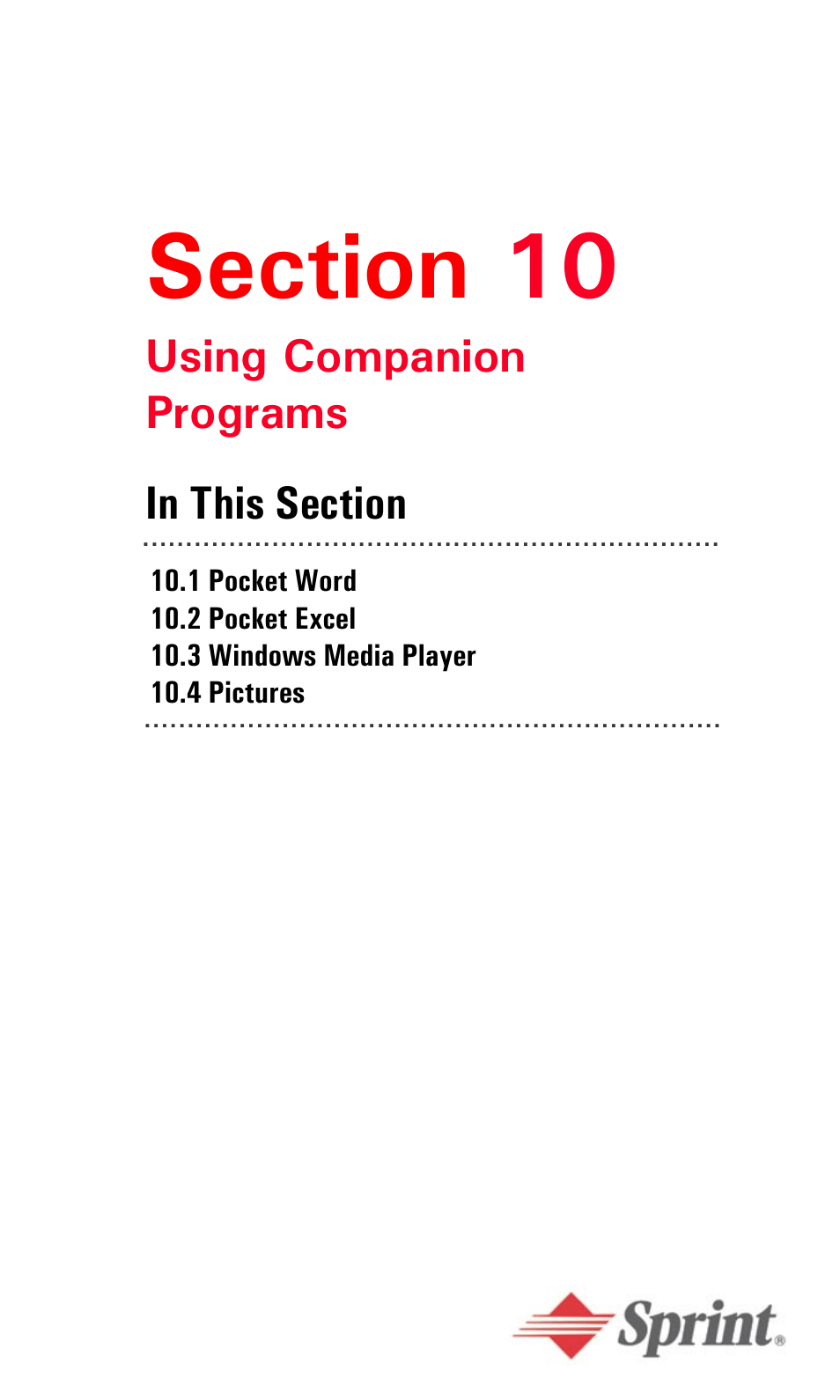 Section 10, Section 10: using companion, Programs | Audiovox PPC6600 User Manual | Page 125 / 195