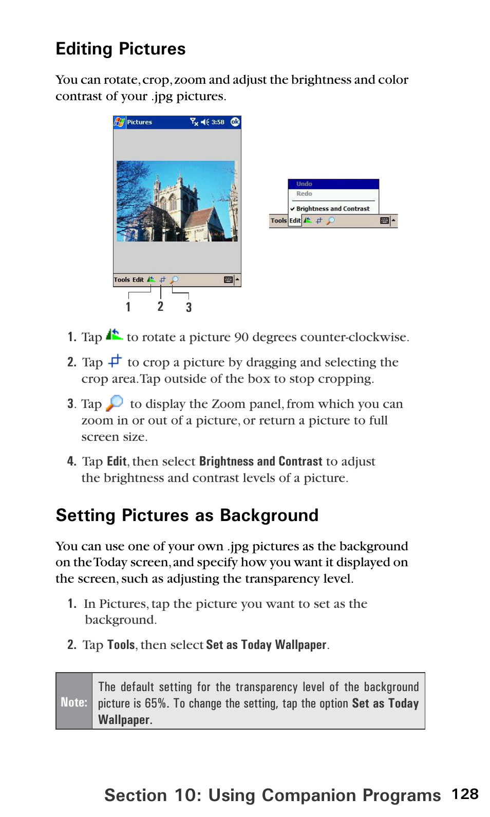 Setting pictures as background | Audiovox PPC6600 User Manual | Page 133 / 195