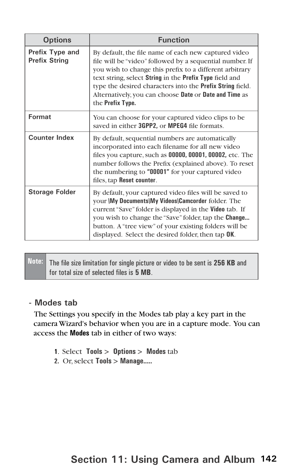 Modes tab | Audiovox PPC6600 User Manual | Page 147 / 195