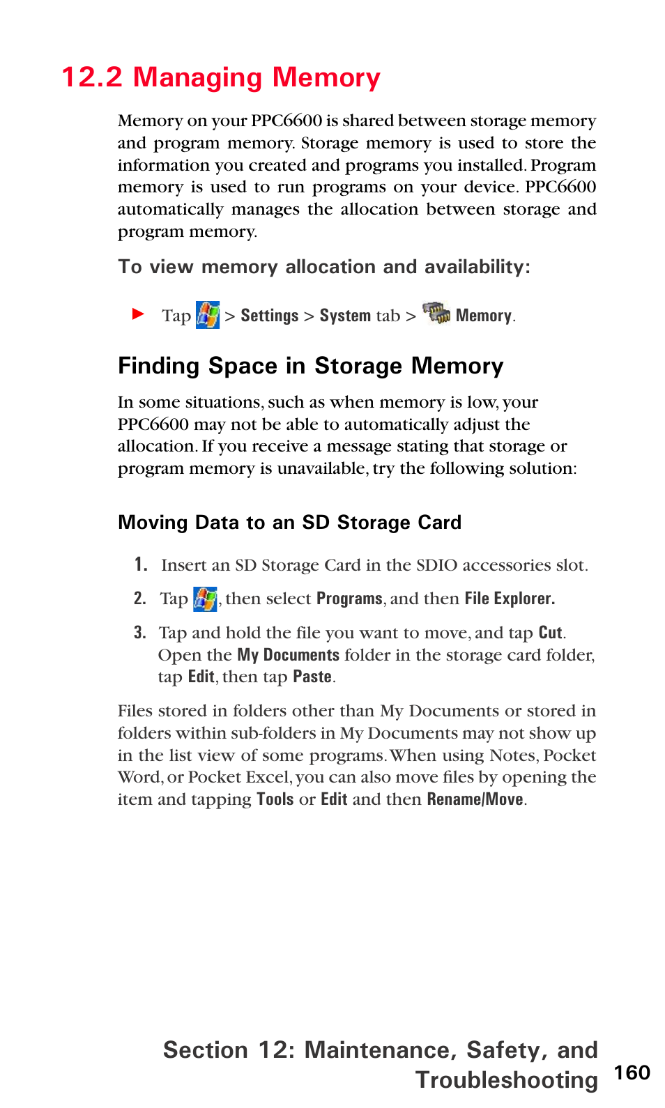 2 managing memory | Audiovox PPC6600 User Manual | Page 165 / 195