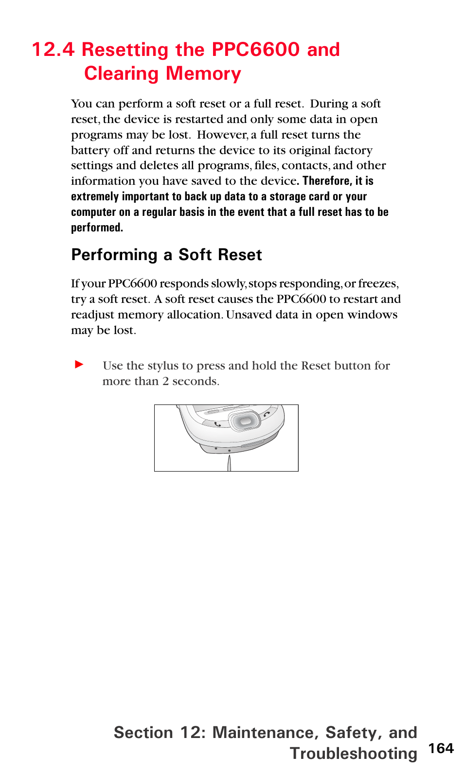 4 resetting the ppc6600 and clearing memory, Performing a soft reset | Audiovox PPC6600 User Manual | Page 169 / 195