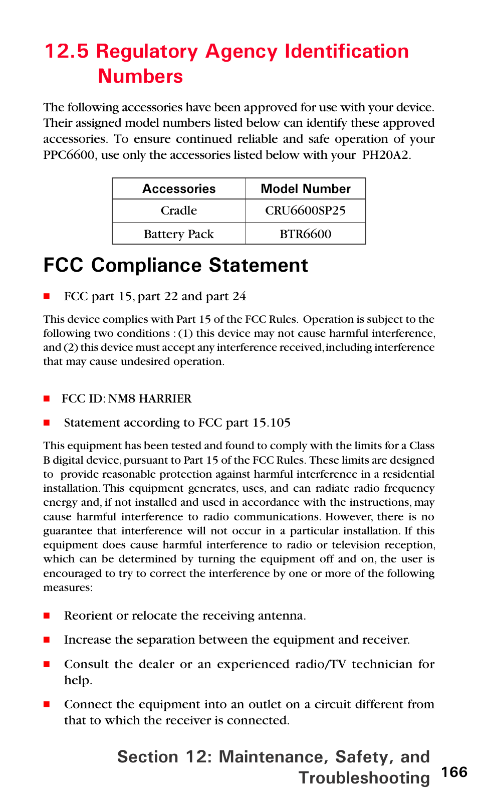 5 regulatory agency identifiction numbers, 5 regulatory agency identification numbers, Fcc compliance statement | Audiovox PPC6600 User Manual | Page 171 / 195
