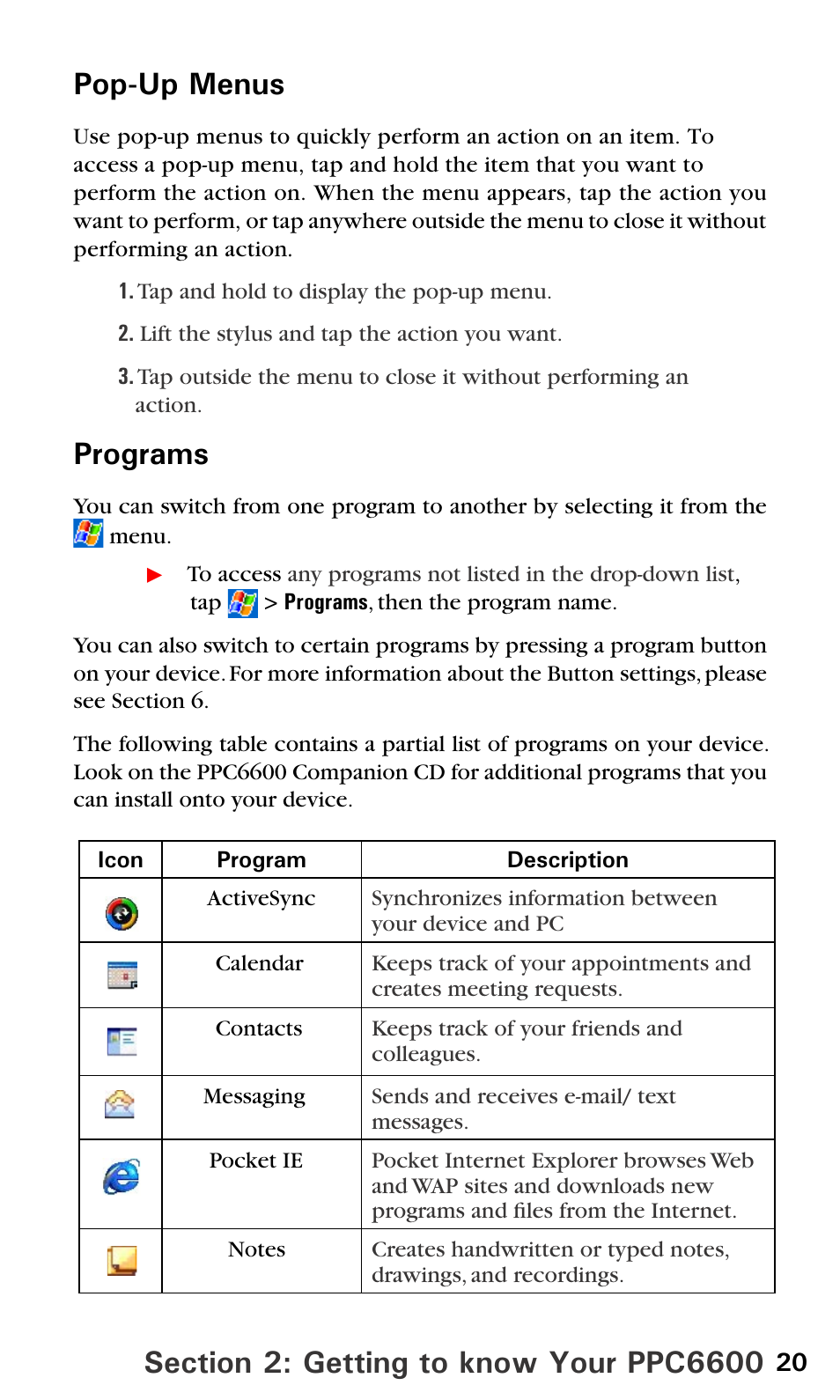 Programs | Audiovox PPC6600 User Manual | Page 25 / 195