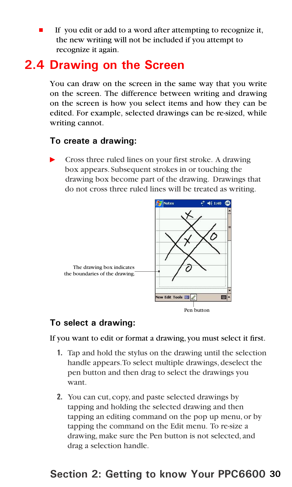 4 drawing on the screen | Audiovox PPC6600 User Manual | Page 35 / 195